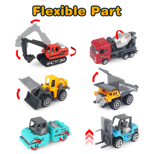 Joyfia Construction Vehicles Toys, 6 Mini Engineering Car Toys Set for Boys Girls Toddlers Birthday Christmas Gifts Age 3+, Kids Bulldozer Excavator Forklift Toys Cake Decorations Party Favors