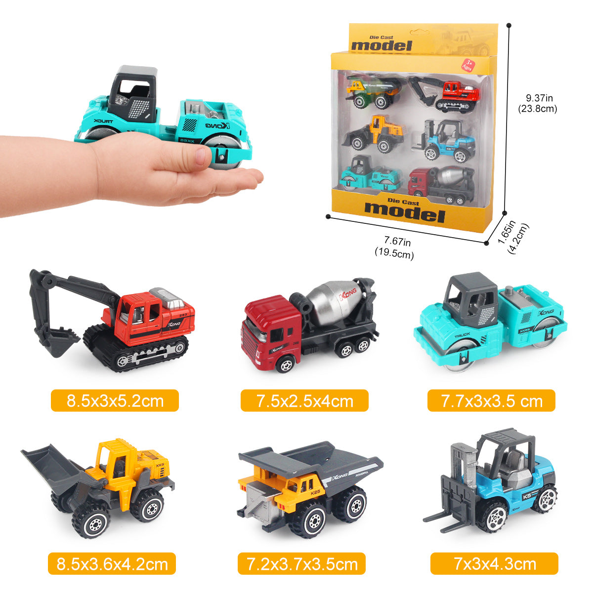 Joyfia Construction Vehicles Toys, 6 Mini Engineering Car Toys Set for Boys Girls Toddlers Birthday Christmas Gifts Age 3+, Kids Bulldozer Excavator Forklift Toys Cake Decorations Party Favors