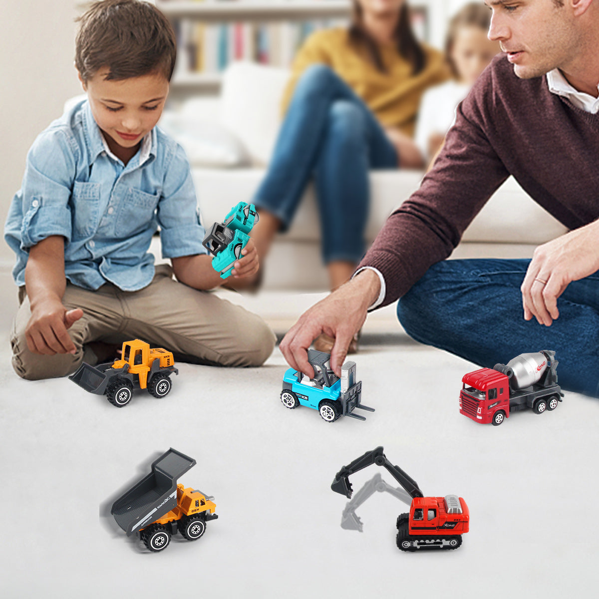 Joyfia Construction Vehicles Toys, 6 Mini Engineering Car Toys Set for Boys Girls Toddlers Birthday Christmas Gifts Age 3+, Kids Bulldozer Excavator Forklift Toys Cake Decorations Party Favors