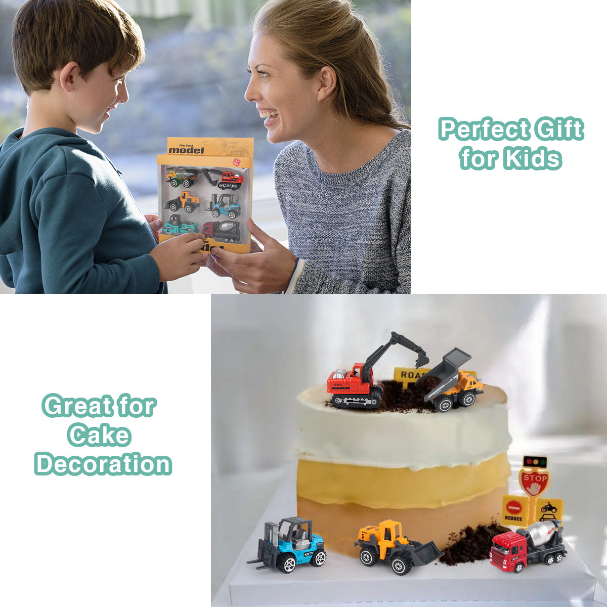 Joyfia Construction Vehicles Toys, 6 Mini Engineering Car Toys Set for Boys Girls Toddlers Birthday Christmas Gifts Age 3+, Kids Bulldozer Excavator Forklift Toys Cake Decorations Party Favors