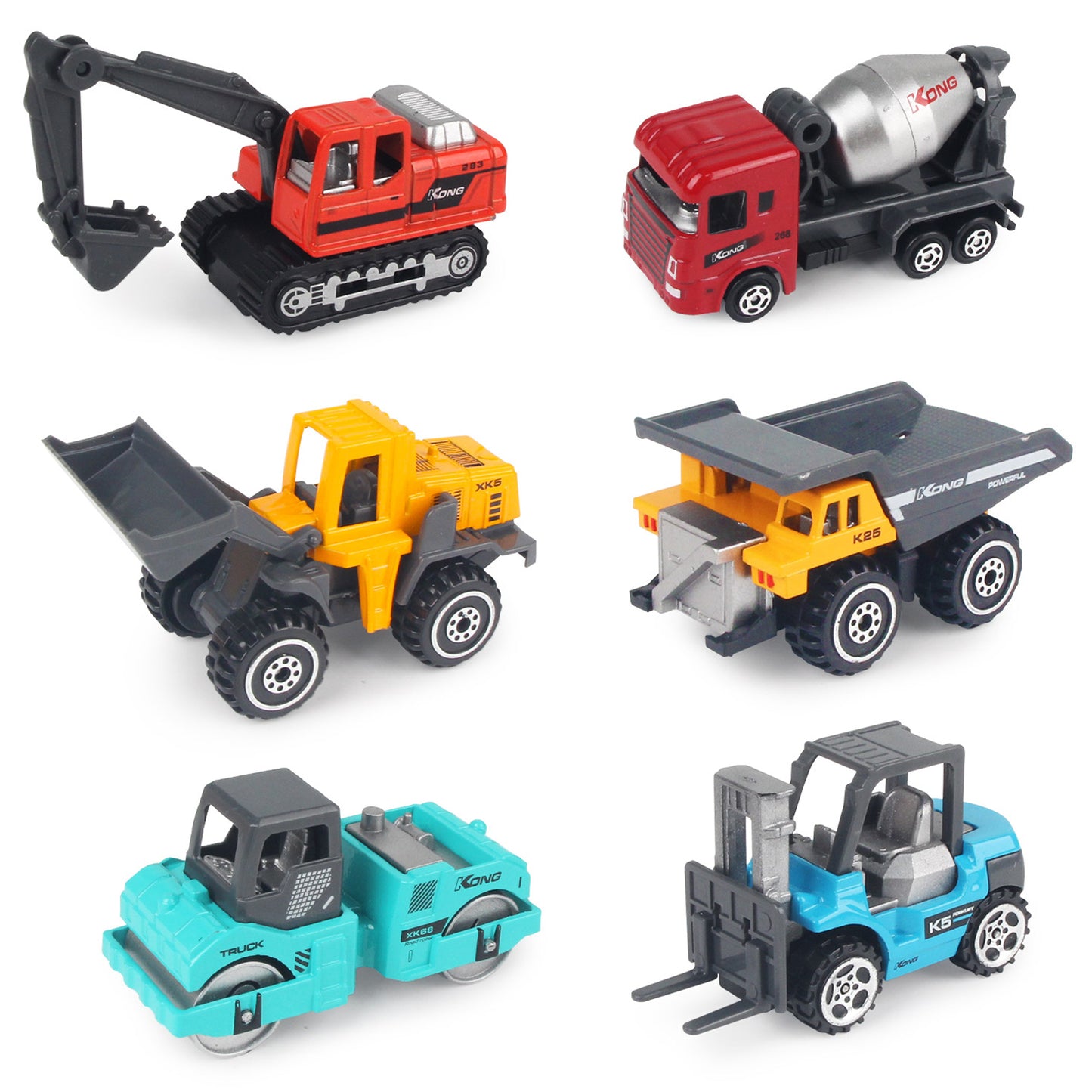 Joyfia Construction Vehicles Toys, 6 Mini Engineering Car Toys Set for Boys Girls Toddlers Birthday Christmas Gifts Age 3+, Kids Bulldozer Excavator Forklift Toys Cake Decorations Party Favors