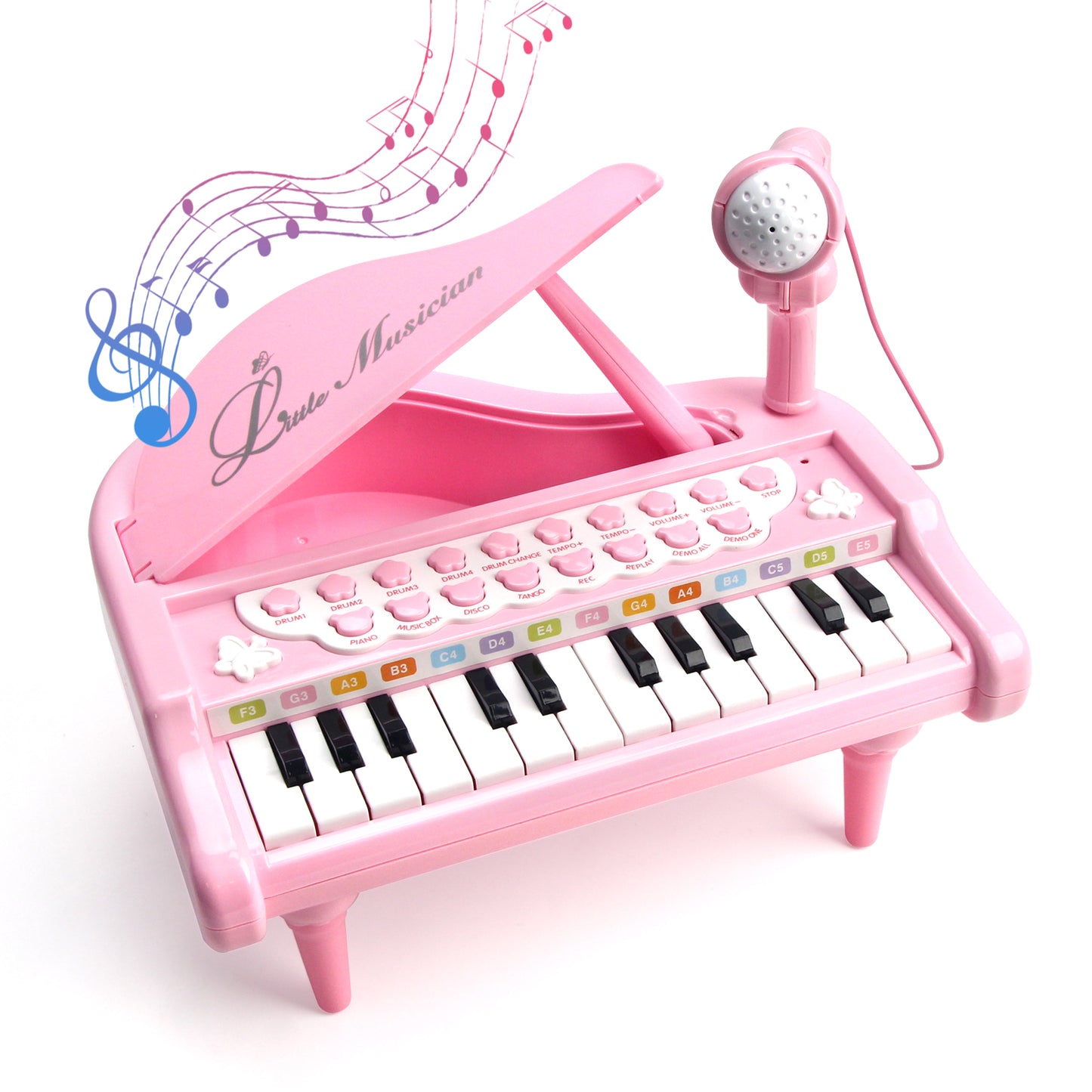 Joyfia Piano Keyboard Toy for Kids, Music Instrument Toy with Microphone for Toddlers 3-5 Years Old, Girls First Birthday Gifts, 24 Keys Mini Multi-Functional Musical Toy (Pink)