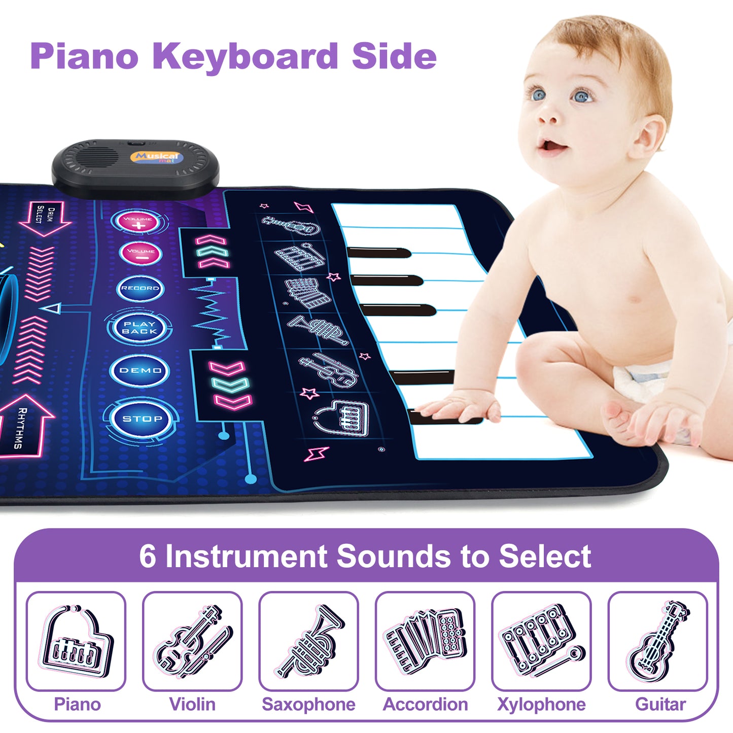 Joyfia Musical Mat, Piano Keyboard & Drum 2 in 1 Toddlers Musical Toys for Touch Play, Floor Music Playmat with 6 Instrument Sounds, Education Learning Toys Gifts for 3 Year Old Kids Girls Boys