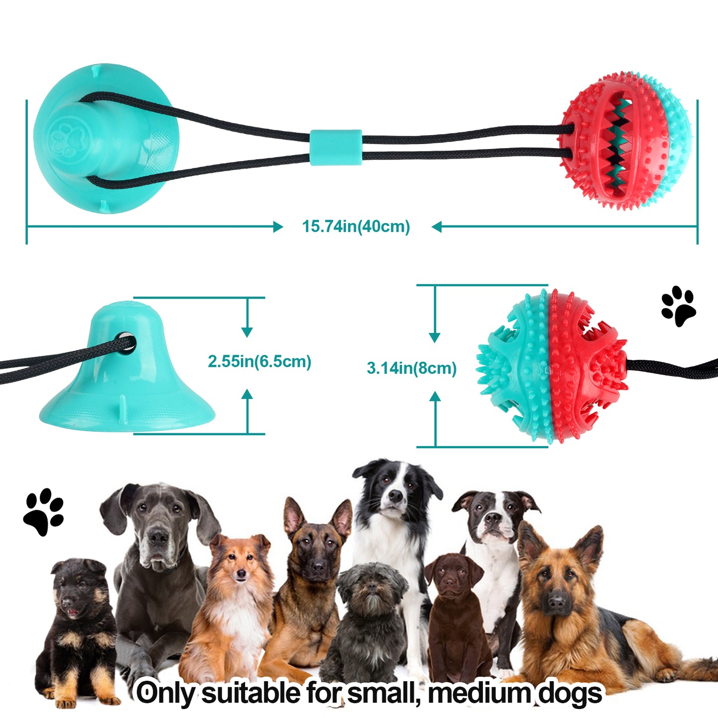 Joyfia Dog Chew Toys for Aggressive Chewers, Interactive Dog Toys Tug of War, Suction Cup Rope Toys for Small Medium Dogs, Puppy Training Squeaky Toys Ball with Teeth Cleaning & Food Dispensing