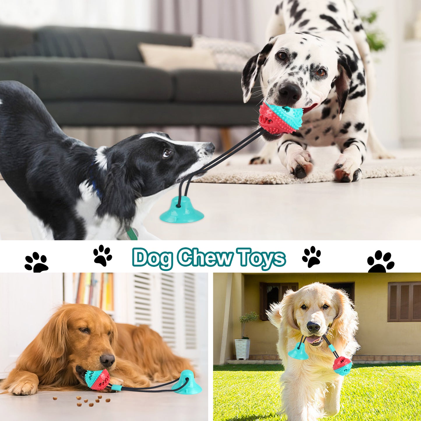 Joyfia Dog Chew Toys for Aggressive Chewers, Interactive Dog Toys Tug of War, Suction Cup Rope Toys for Small Medium Dogs, Puppy Training Squeaky Toys Ball with Teeth Cleaning & Food Dispensing