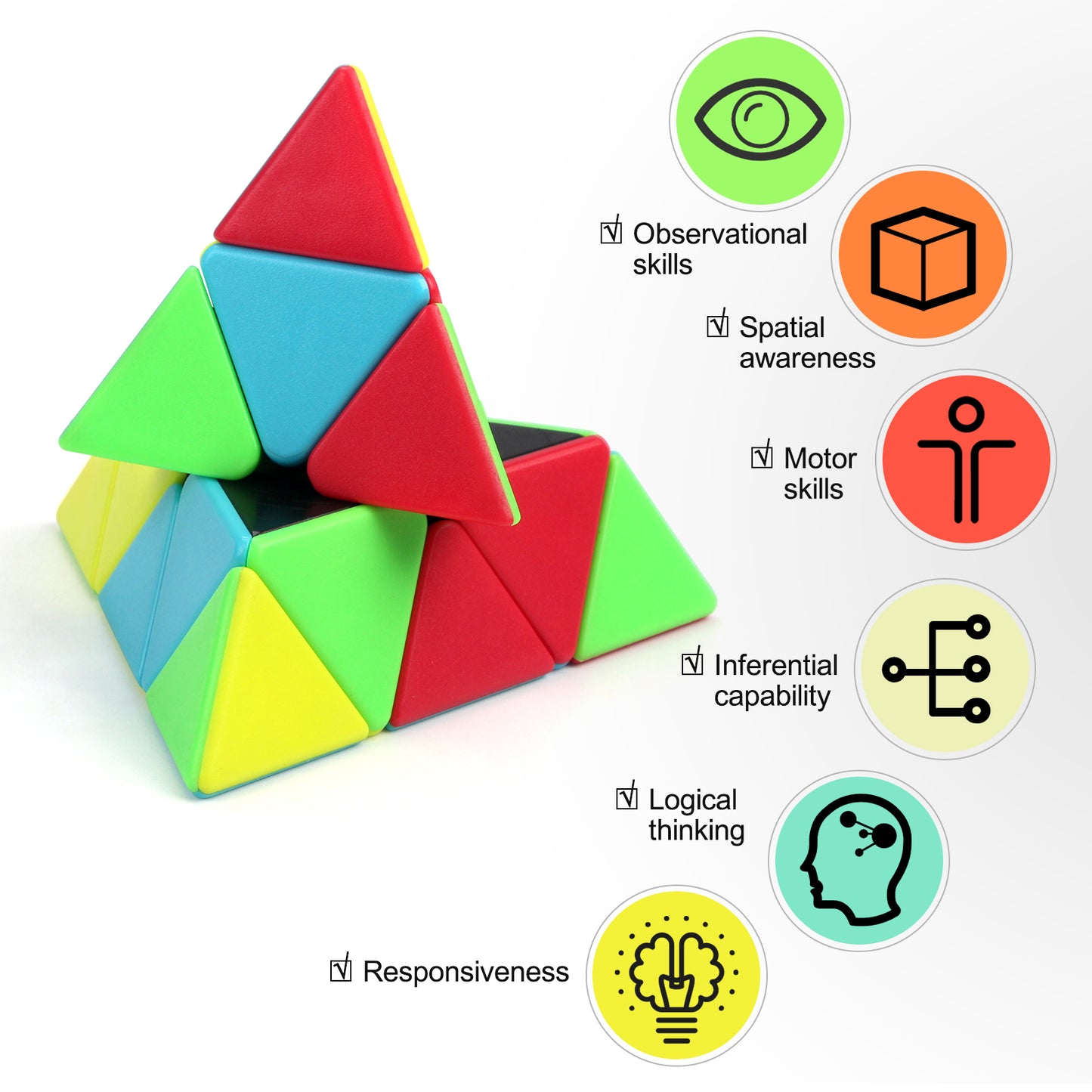 Joyfia Pyramid Speed Cube, Classic Triangle Magic Cube Brain Teaser Puzzle Toys, Kids Ages 3+ Educational Gifts, Stress Relief Game Collection Activity Cube for Teens & Adults