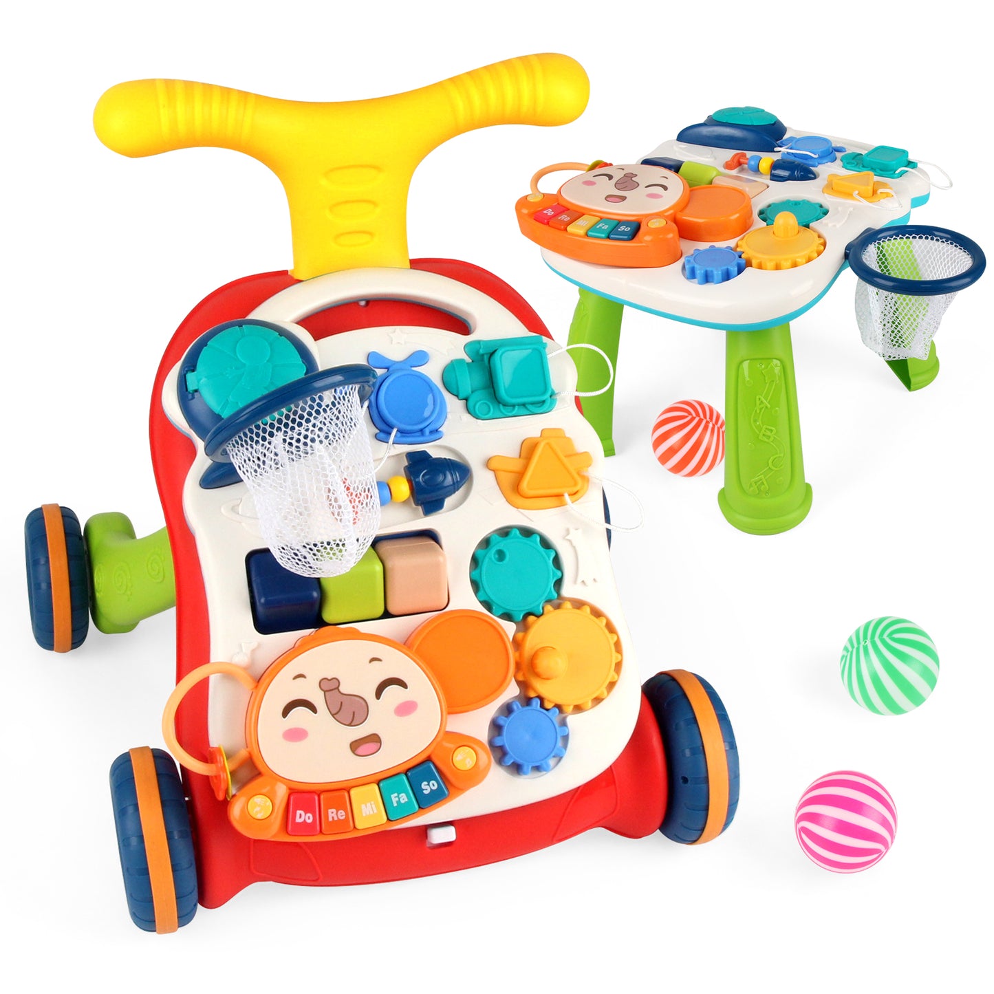 Joyfia Sit-to-Stand Learning Walker, Baby Walker with Musical Play Table and Activity Center, 3 in 1 Push & Pull Baby Walking Toy, Early Educational Toy Gift for Kids Infants Boys Girls