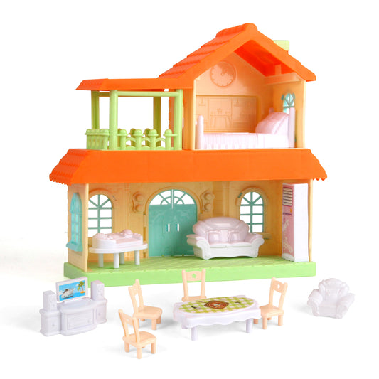 Joyfia 2-Story Doll House, Play House Toddler Playset with Doorbell & Light, 16 Piece Role Pretend Play, Dreamhouse Toys Gifts for 3-8 Years Old Girls Boys, Furniture and Accessories Included