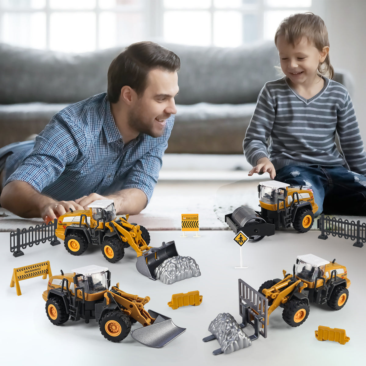 Joyfia 1: 55 Scale Construction Vehicles Trucks, Bulldozer, Forklift, Snowplow, Wheel Loader, 4 Alloy Interchangeable Parts, Kids Engineering Outdoor Sandbox Toys, Gift for Boys Toddlers 3-8 Years Old