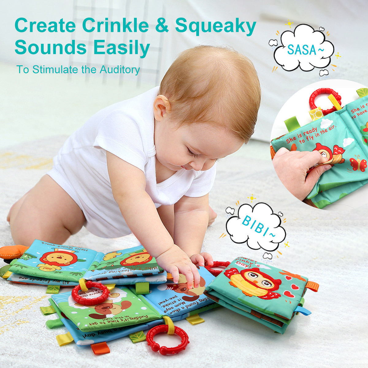 Joyfia Baby Soft Books, High Contrast Baby Book for Newborns, Touch and Feel Soft Crinkle Cloth Books, Development Toys for Infants 0-12 Months, On-The-Go Travel Activity Toy for Boys Girls (4Pack)