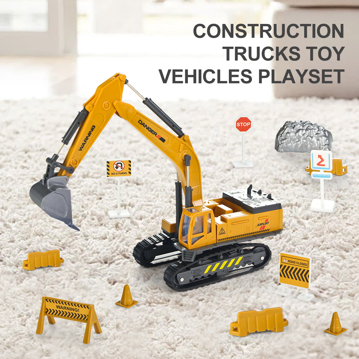Joyfia 1: 55 Scale Construction Excavator Truck Toy, Kids Construction Vehicle Outdoor Sandbox Toys, Boys Engineering Vehicle Playset, Birthday Gift for Toddlers 3-8 Years Old