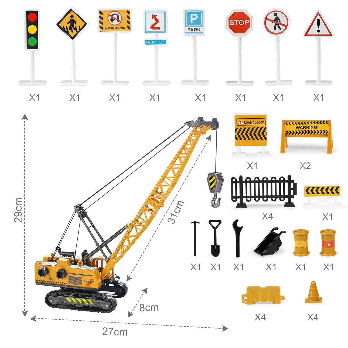 Joyfia 1: 55 Scale Crawler Crane with Operating Buttons, Kids Construction Crane Vehicle Model Alloy Car, Boys Engineering Outdoor Sandbox Truck Toys Playset, Gifts for 3-8 Years Old Toddlers