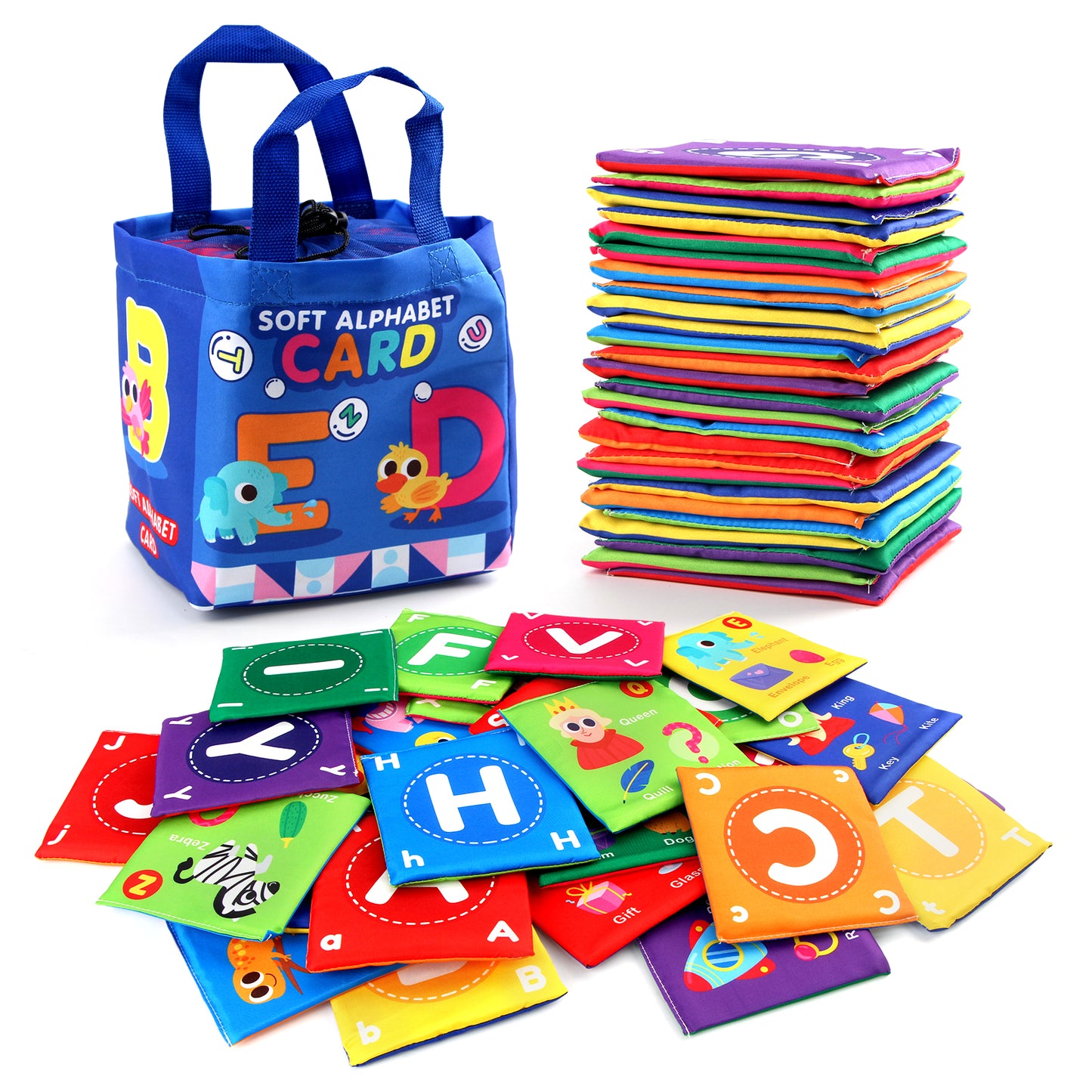 Joyfia Soft Alphabet Cards, 26 Pieces ABCs Flash Cards with Handbag, Toddlers Preschool Learning Activities, Early Educational Toys for 0 1 2 3 Years Old Infants Boys Girls, Gifts for Baby Shower