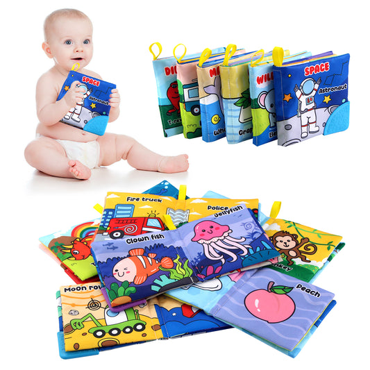 Joyfia Baby Books Toys, Non-Toxic Fabric Soft Crinkle Cloth Books, Early Development Shower Bath Toys for Infants 6-12 Months, On-The-Go Travel Activity Toy for Kids Boys Girls (6Pack)