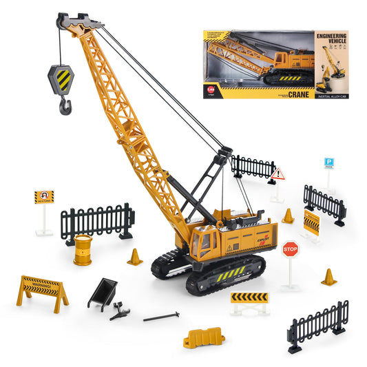 Joyfia 1: 55 Scale Crawler Crane with Operating Buttons, Kids Construction Crane Vehicle Model Alloy Car, Boys Engineering Outdoor Sandbox Truck Toys Playset, Gifts for 3-8 Years Old Toddlers