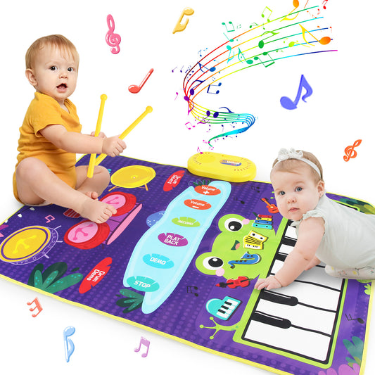 Joyfia Kids Musical Mat, Piano Keyboard & Jazz Drum 2-in-1 Musical Toys for Toddlers Touch Play, Floor Music Playmat with 6 Instrument Sounds, Education Learning Toys Gifts for 3 Year Old Girls Boys