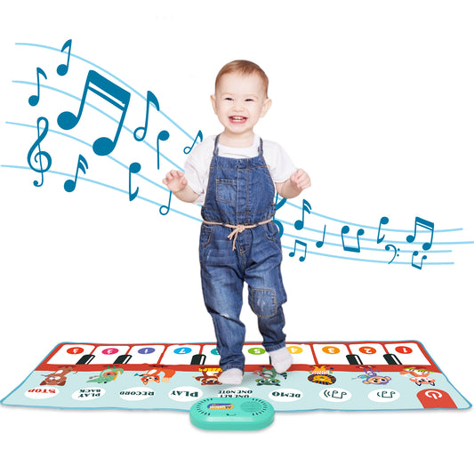 Joyfia Baby Musical Mats, Kids Piano Keyboard Floor Dance Mat with 17 Keys, 6 Play Modes, 8 Instruments Sounds, Animal Touch Play Mat for Toddlers 3-5, Xmas Gift Toys for Boys Girls (43.3x17.7in)