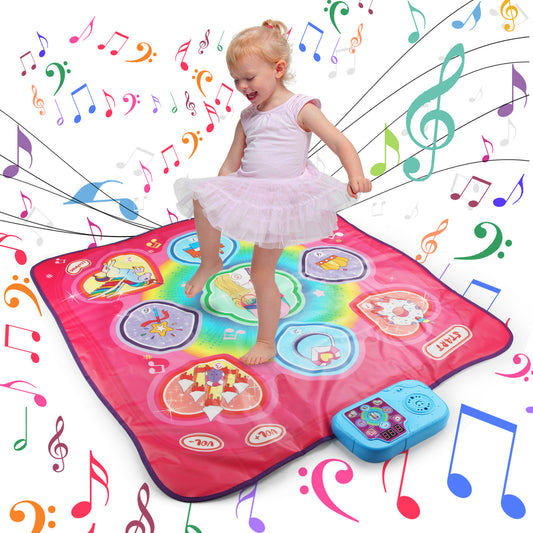 Joyfia Dance Mat, Dance Game Toy for Ages 3-10+ Kids Girls Boys, 3 Modes Electronic Musical Playmat, 5 Challenge Levels, Adjustable Volume Pink Dance Pad with LED Lights, Christmas Birthday Gift