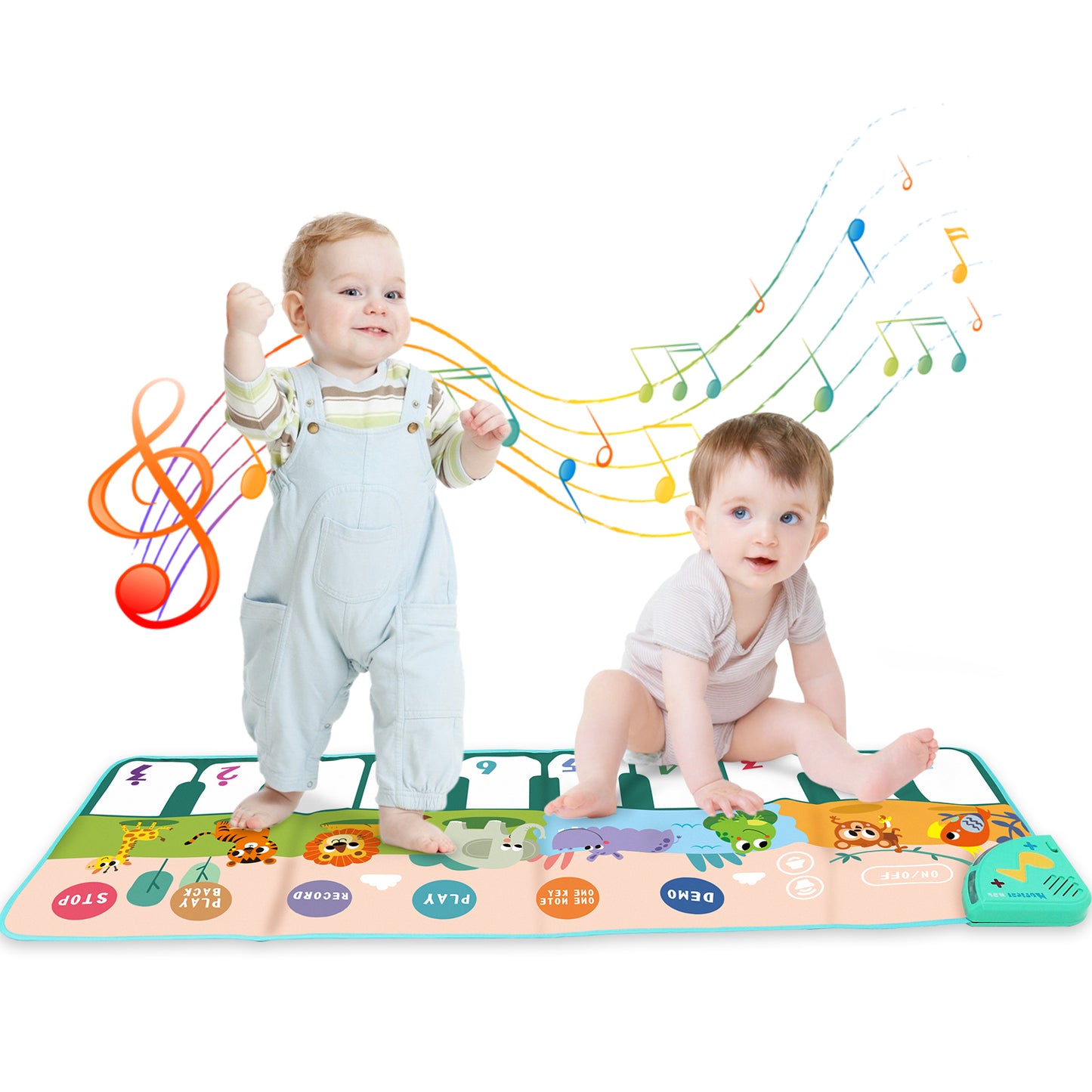 Joyfia Baby Musical Mats, Kids Piano Keyboard Floor Dance Mat with 17 Keys, 6 Play Modes, 8 Animal Sounds, Animal Touch Play Mat for Toddlers 3-5, Xmas Gift Toys for Boys Girls (43.3x14.2in)