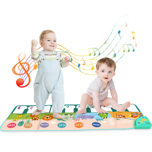 Joyfia Baby Musical Mats, Kids Piano Keyboard Floor Dance Mat with 17 Keys, 6 Play Modes, 8 Animal Sounds, Animal Touch Play Mat for Toddlers 3-5, Xmas Gift Toys for Boys Girls (43.3x14.2in)