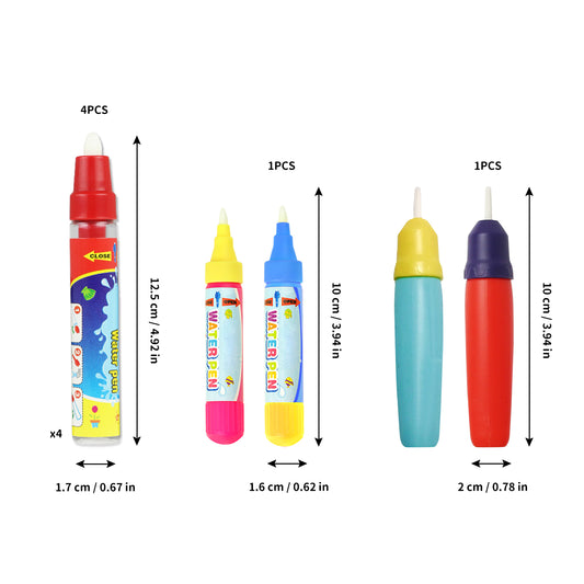 Joyfia 8 Pieces Water Doodle Pens Replacement Water Markers, Drawing Doodle Pens for Toddlers Kids Painting, Mess Free Coloring Brushs for Boys Girls Water Doodle Mat