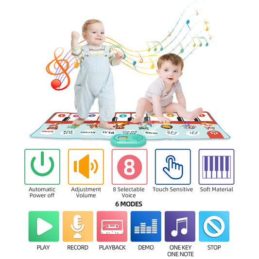 Joyfia Baby Musical Mats, Kids Piano Keyboard Floor Dance Mat with 17 Keys, 6 Play Modes, 8 Instruments Sounds, Animal Touch Play Mat for Toddlers 3-5, Xmas Gift Toys for Boys Girls (43.3x17.7in)