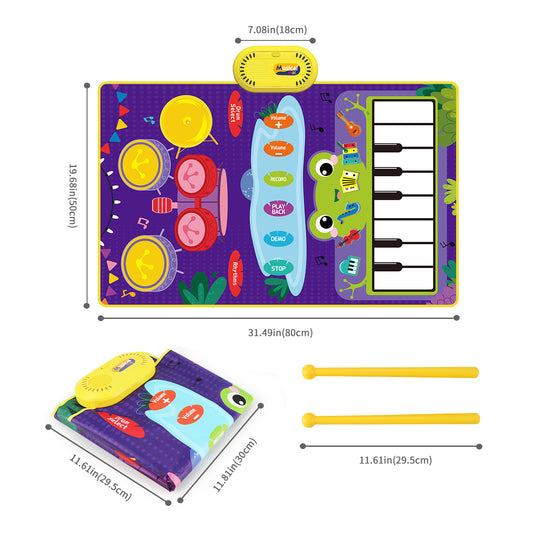 Joyfia Kids Musical Mat, Piano Keyboard & Jazz Drum 2-in-1 Musical Toys for Toddlers Touch Play, Floor Music Playmat with 6 Instrument Sounds, Education Learning Toys Gifts for 3 Year Old Girls Boys