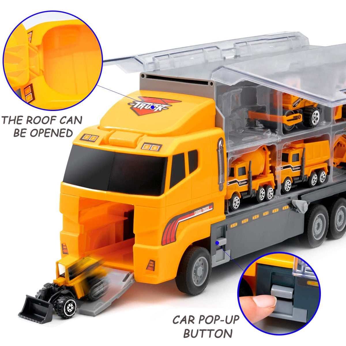 Joyfia Construction Vehicles for Boys, 11 in 1 Mini Construction Cars in Transport Carrier Truck, Kids Engineering Playset with Playmat, Excavator Bulldozer Toddlers Toys Gift for 3-8 Years Old