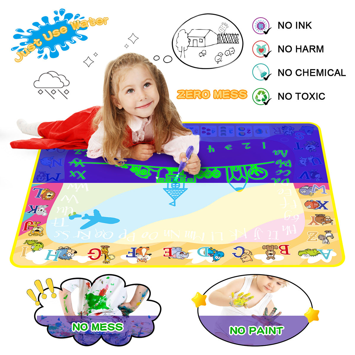 Jasonwell Aqua Water Doodle Mat 40 X 32 Inches Extra Large Magic Drawing  Doodling Mat Coloring Mat Educational Toys Gifts for Kids Toddlers Boys  Girls