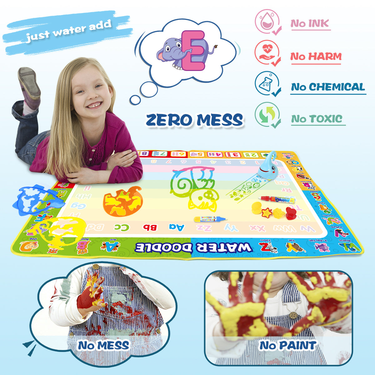 Joyfia Water Doodle Mat, 42 X 32 Inches Kids Toys Large Water