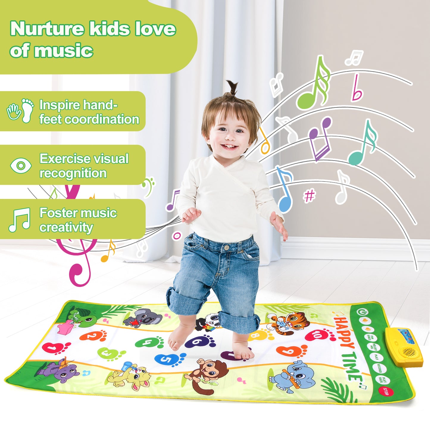 Joyfia 4ft. Floor Piano Mat for Kids and Toddlers, Giant Musical Dance Toys, 10 Keys, 10 Built-in Songs, Record & Playback, 8 Instrument Sounds, Volume Control, Birthday Gifts for Girls Boys Ages 3+