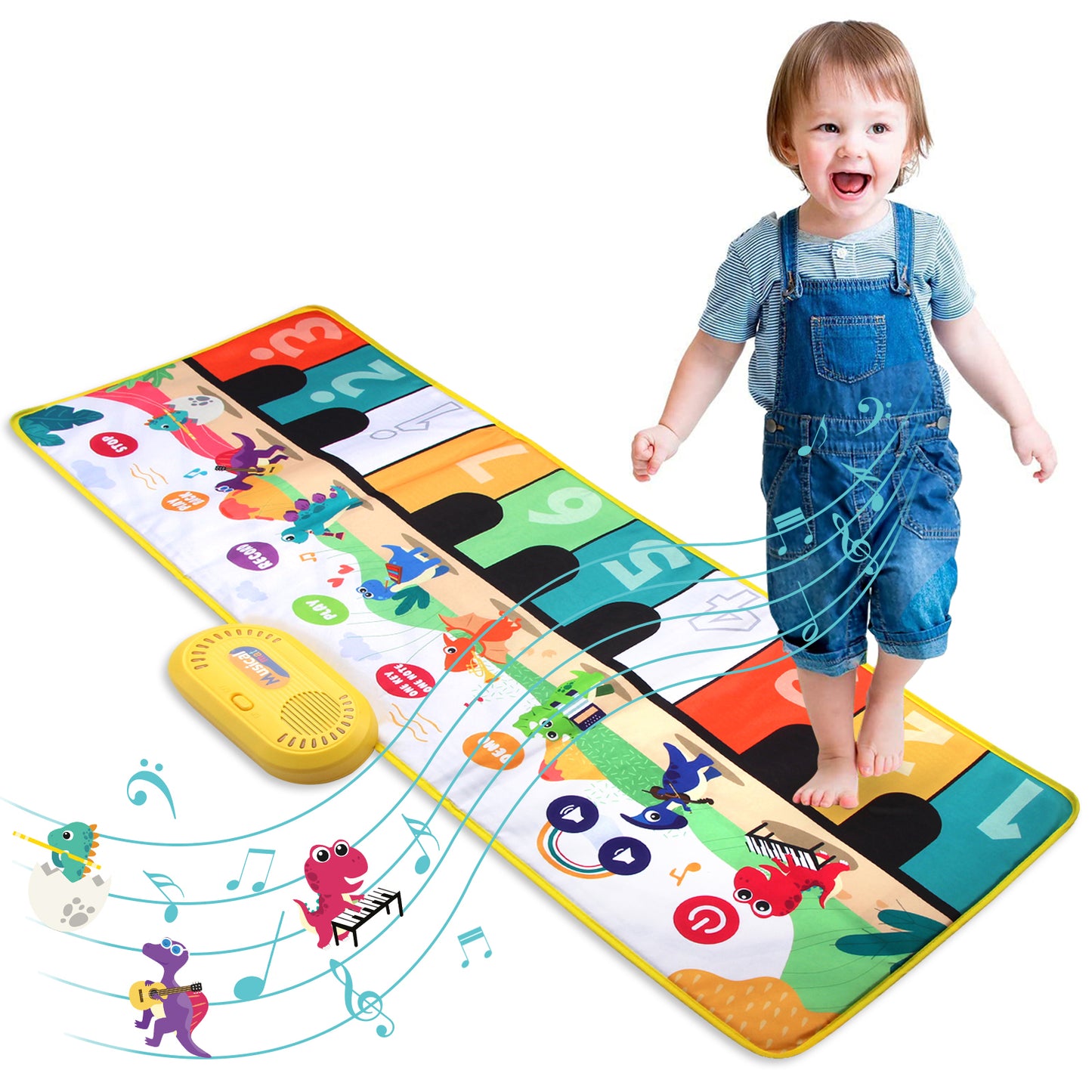 Joyfia Piano Mat, 39" X 14" Musical Mat 8 Instrument Sounds Keyboard Mat for Toddlers Touch Play, Dinosaur Dance Mat with 17 Keys, 6 Play Modes, Floor Piano Toy for 3 Year Old Girls Boys Gifts