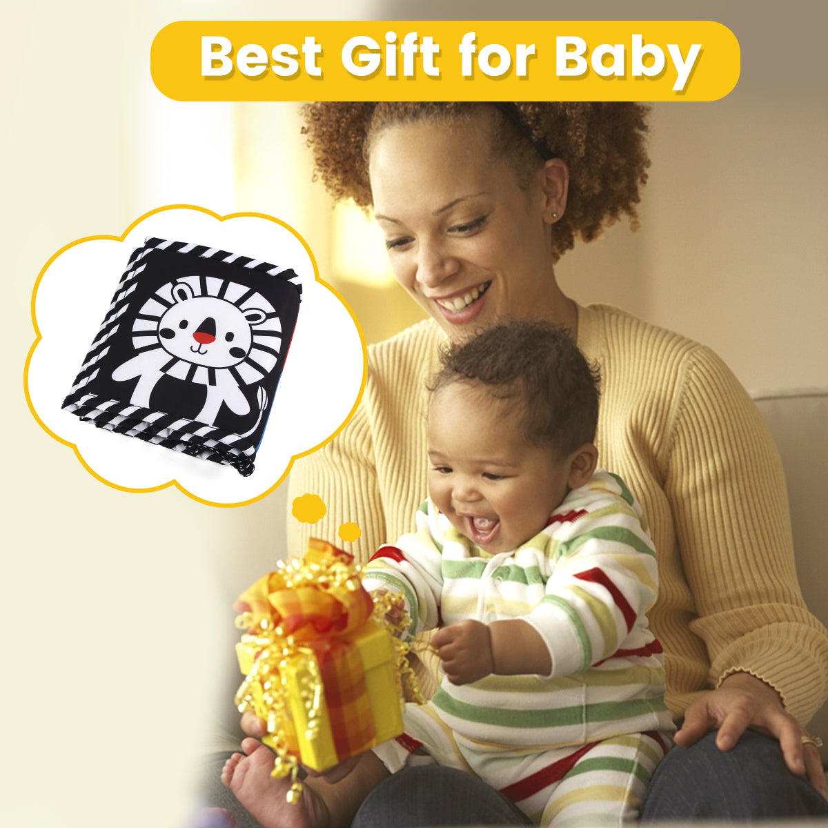 Joyfia Baby Toys 0-12 Months, High Contrast Baby Cloth Book for Newborns, Folding Infant Tummy Time Book with Mirror, Car Seat Stroller Crib Sensory Developmental Toys Boys Girls