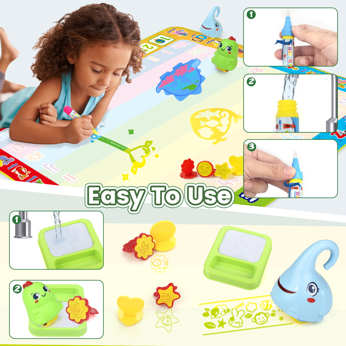 No-Ink Mess-Free Water Doodle Drawing Mat - Educational Toys for