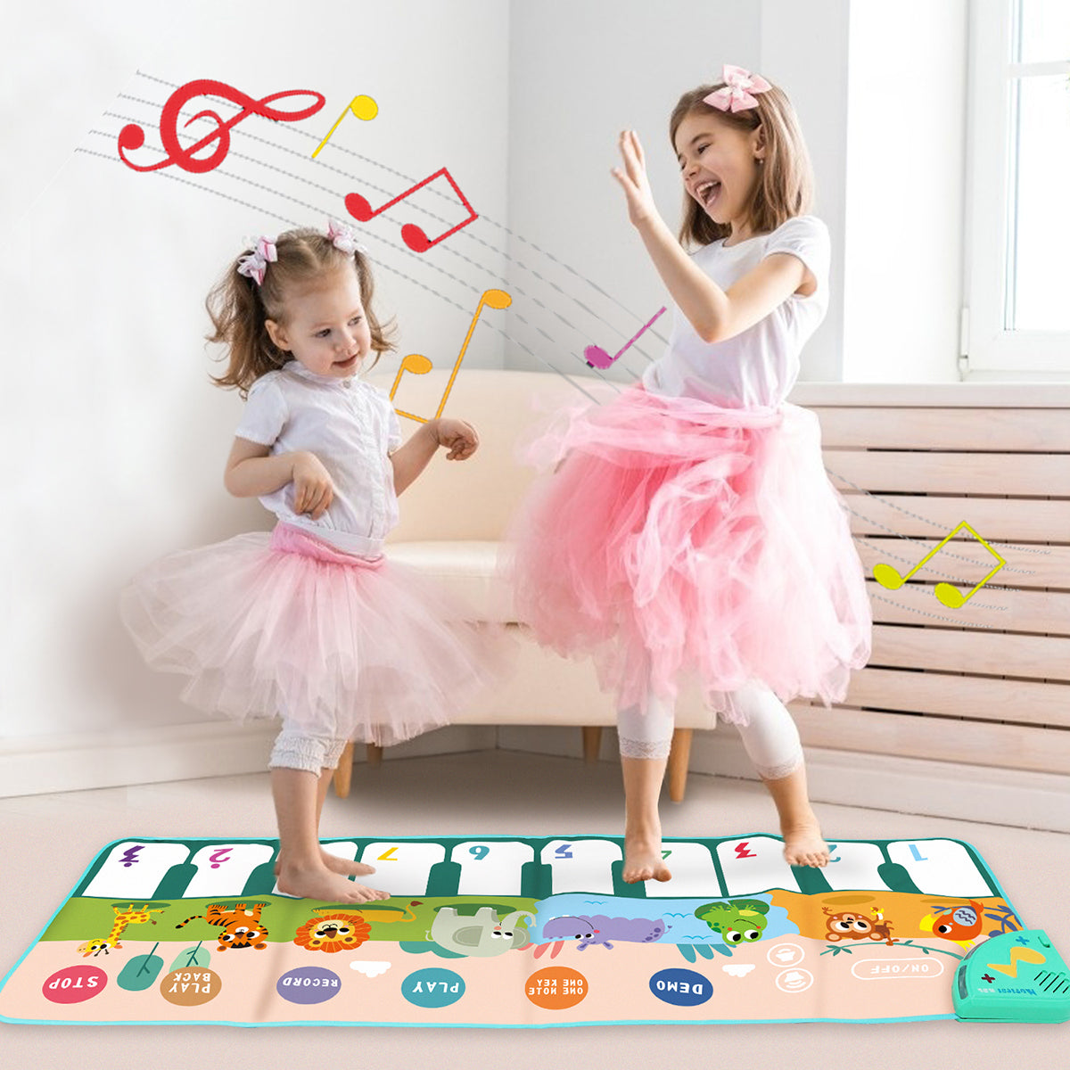 Joyfia Baby Musical Mats, Kids Piano Keyboard Floor Dance Mat with 17 Keys, 6 Play Modes, 8 Animal Sounds, Animal Touch Play Mat for Toddlers 3-5, Xmas Gift Toys for Boys Girls (43.3x14.2in)