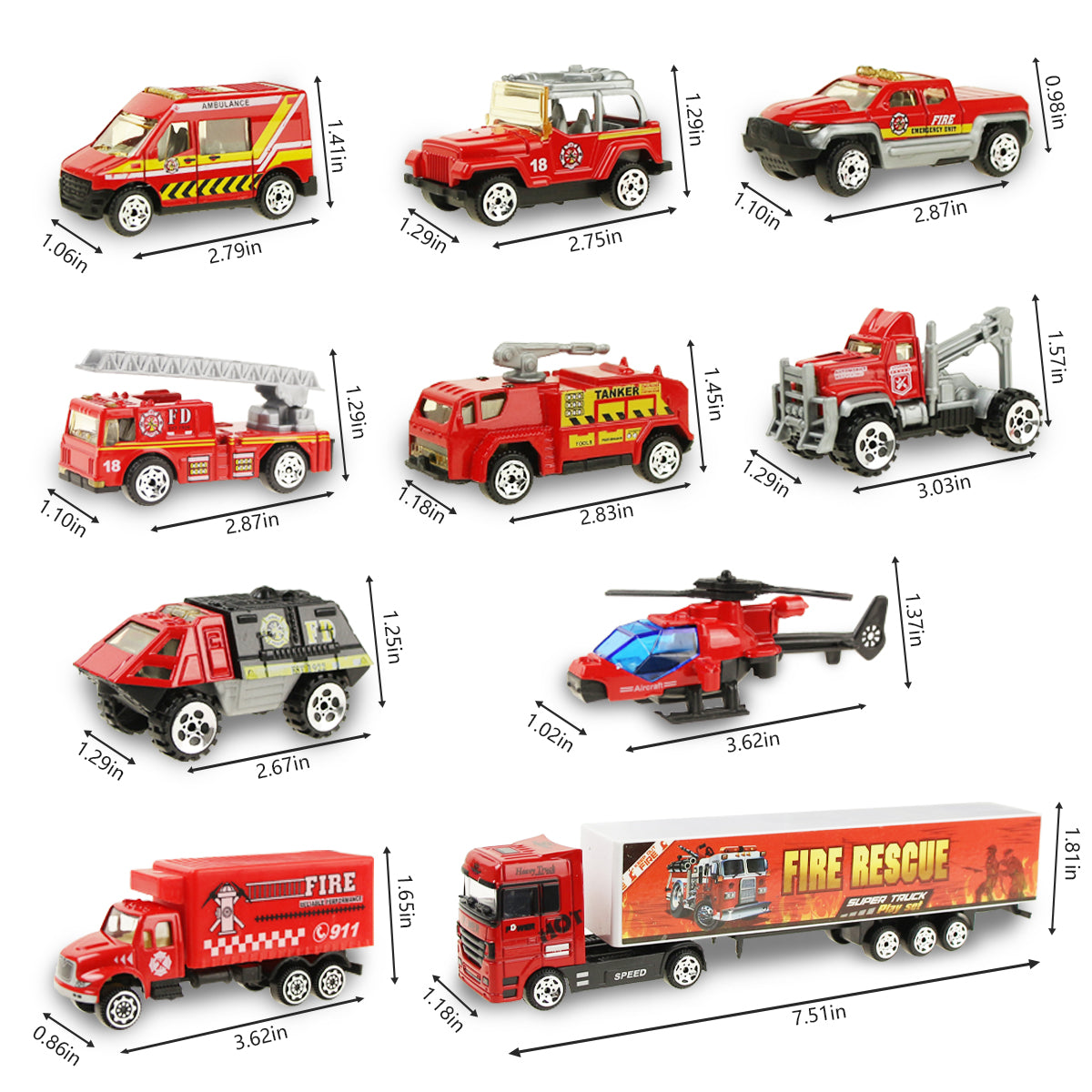 Joyfia 10 in 1 Fire Truck Toys, Mini Die-cast Fire Engine Car Toy Set –  joyfia