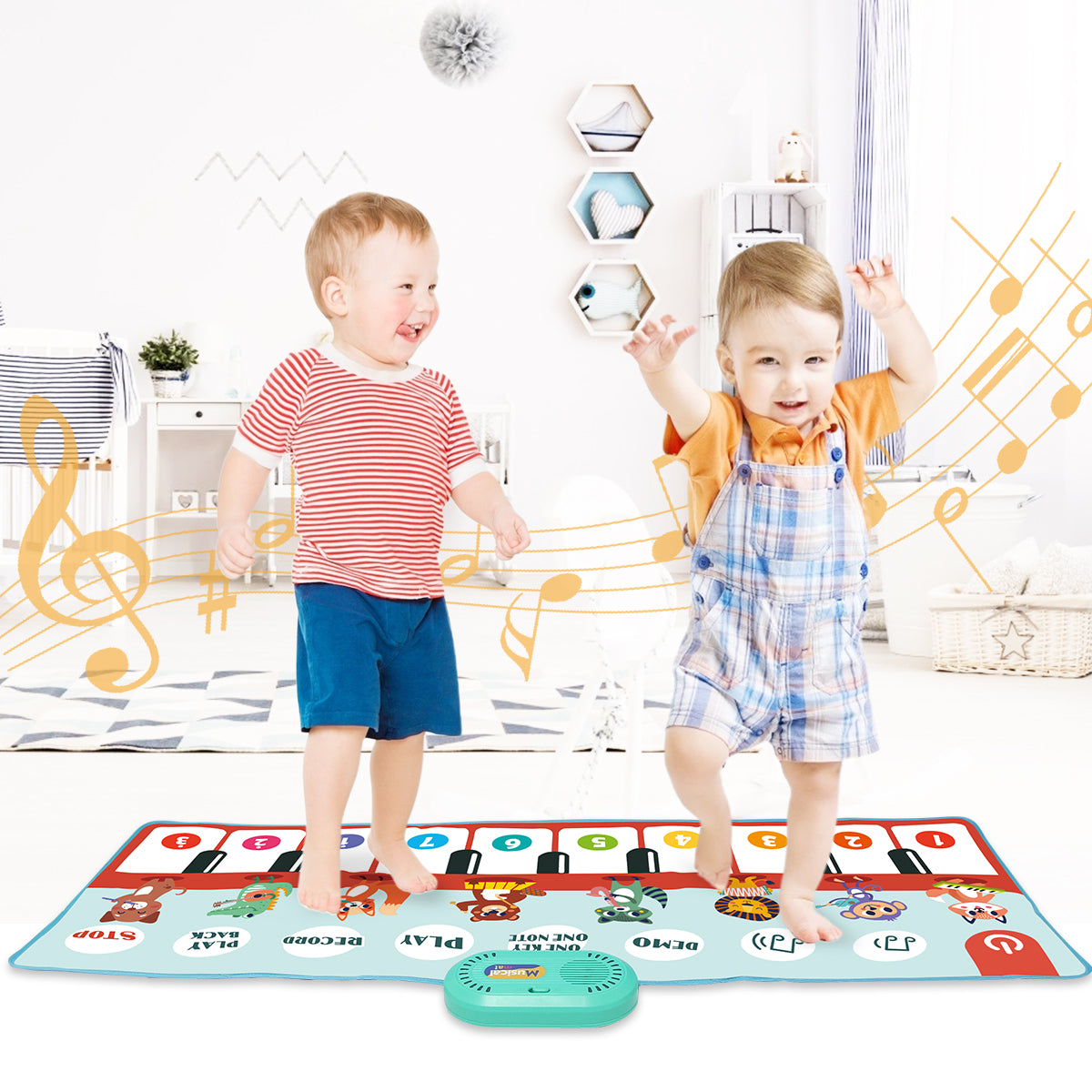 Joyfia Baby Musical Mats, Kids Piano Keyboard Floor Dance Mat with 17 Keys, 6 Play Modes, 8 Instruments Sounds, Animal Touch Play Mat for Toddlers 3-5, Xmas Gift Toys for Boys Girls (43.3x17.7in)