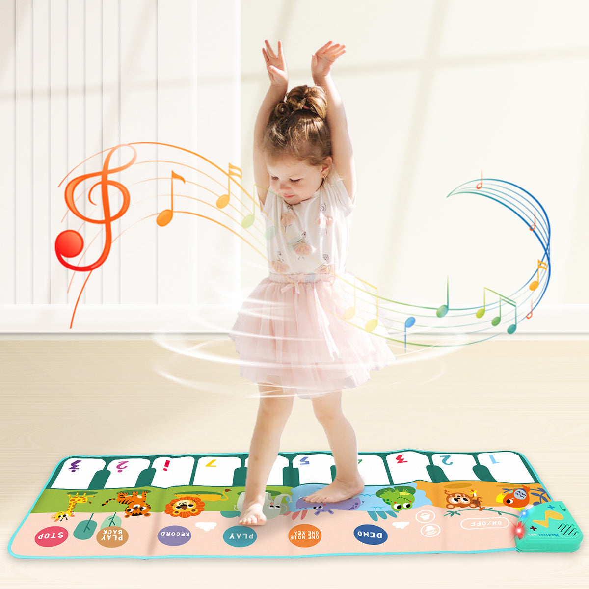 Joyfia Baby Musical Mats, Kids Piano Keyboard Floor Dance Mat with 17 Keys, 6 Play Modes, 8 Animal Sounds, Animal Touch Play Mat for Toddlers 3-5, Xmas Gift Toys for Boys Girls (43.3x14.2in)