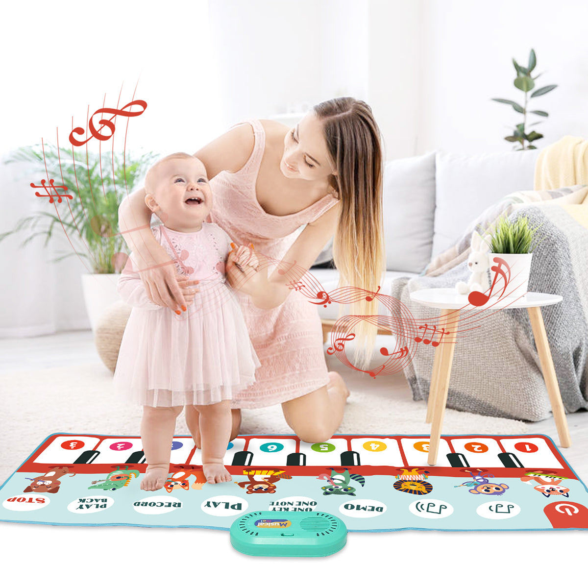 Joyfia Baby Musical Mats, Kids Piano Keyboard Floor Dance Mat with 17 Keys, 6 Play Modes, 8 Instruments Sounds, Animal Touch Play Mat for Toddlers 3-5, Xmas Gift Toys for Boys Girls (43.3x17.7in)